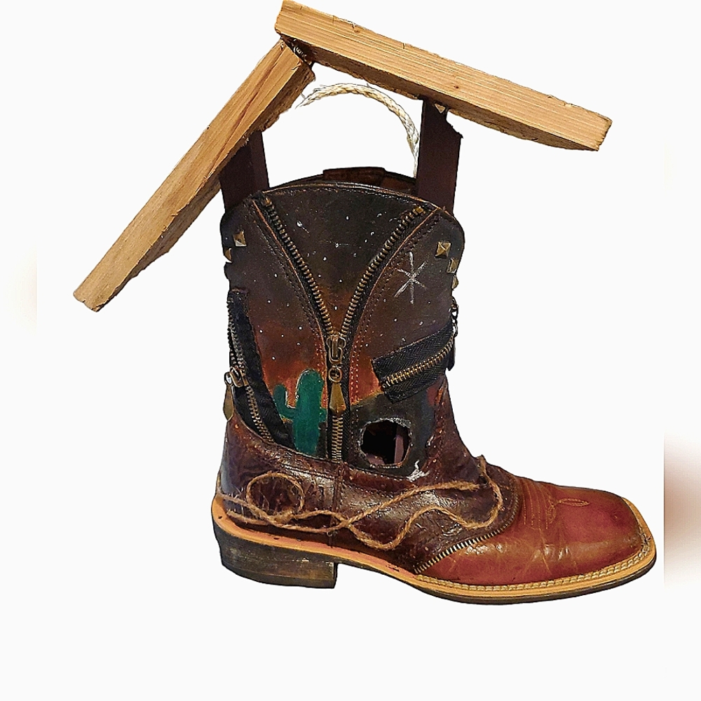 Cowboy Boot Birdhouse/Handpainted Birdhouse/ Cactus Desert Scene